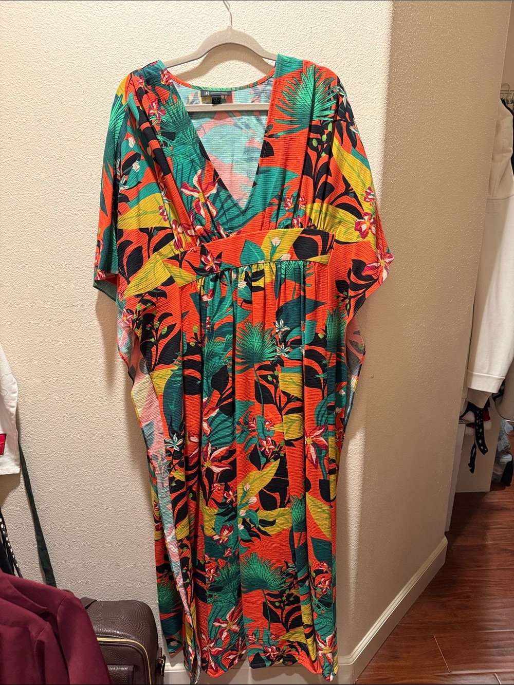 Inc Tropical V-Neck Maxi Dress - Orange & Green
